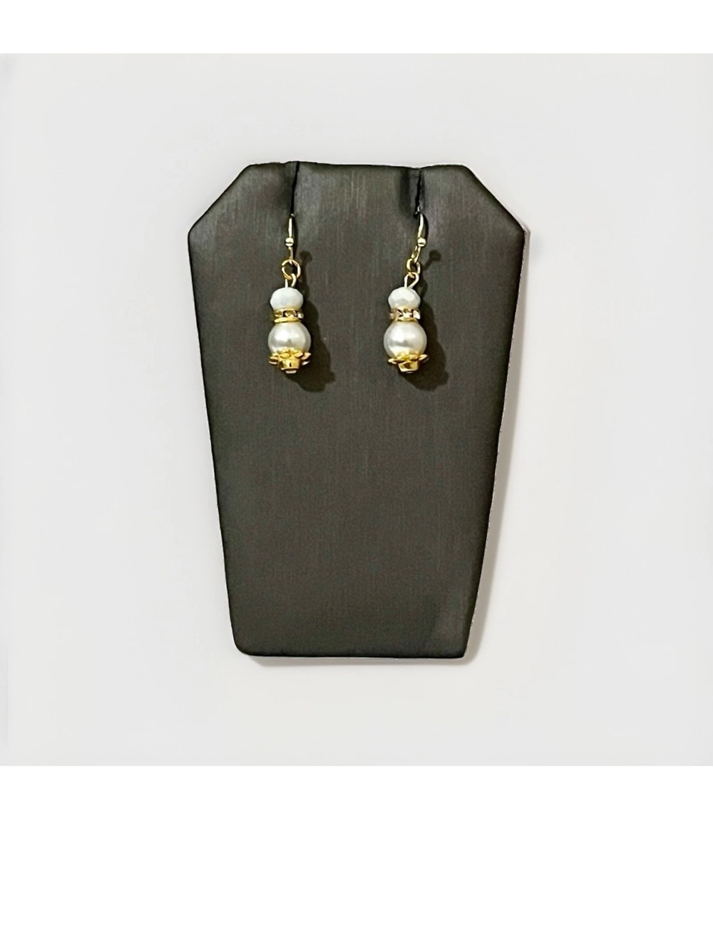 White Faux Pearl Christmas Winter Snowman Style Dangle Earrings Gold Holiday